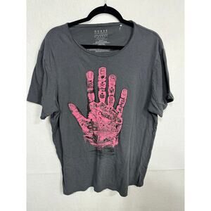 Guess Gray Pink Tattoo Hand Short Sleeve Graphic Grunge Women's T-Shirt Size‎ XL